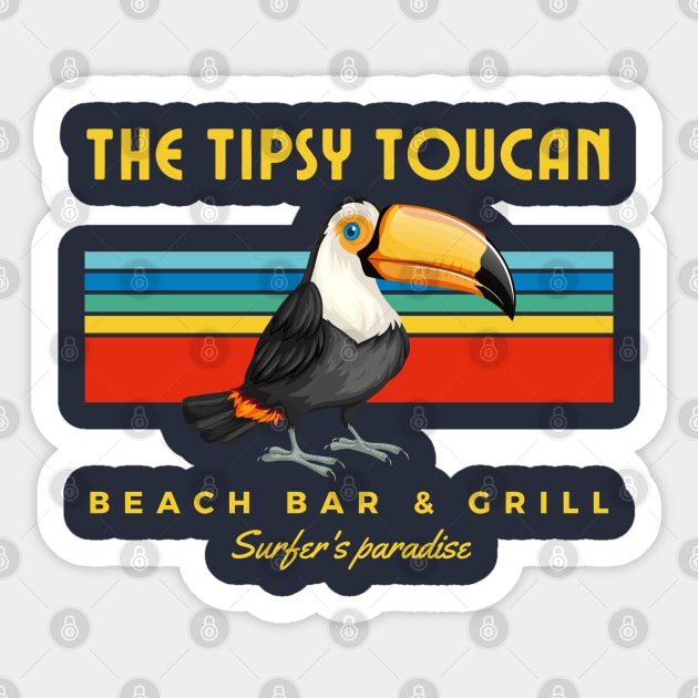 Tipsy toucan, retro beach bar and grill dive and surf Sticker by Teessential